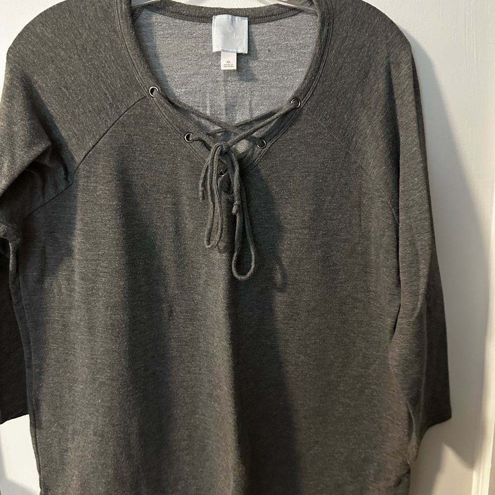 Old Navy Lace-Up V-Neck Long Sleeve Sweatshirt - Charcoal Gray